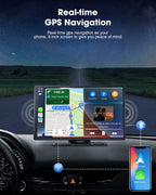 LAMTTO 9 inch Portable Wireless CarPlay Car Stereo With 2.5K Dash Cam, 1080p Backup Camera And 64GB SD Card