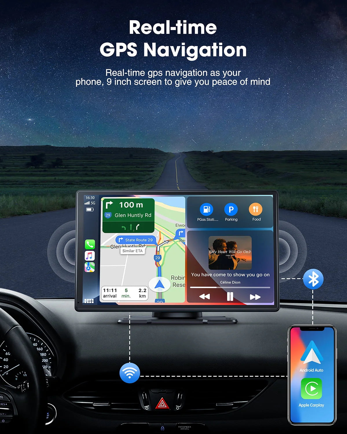 LAMTTO 9 inch Portable Wireless CarPlay Car Stereo With 2.5K Dash Cam, 1080p Backup Camera And 64GB SD Card