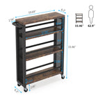 4-Tier Rolling Kitchen Storage Cart, Brown/Black, 19.69in W x 6.3in D x 33.46in H