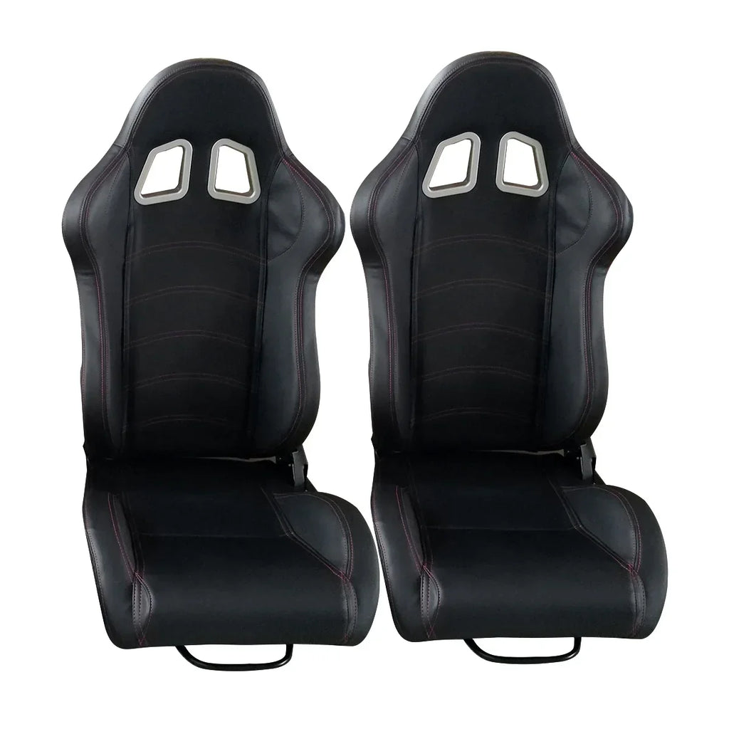PVC Single Adjuster Double Track Racing Seats, Black - Pair