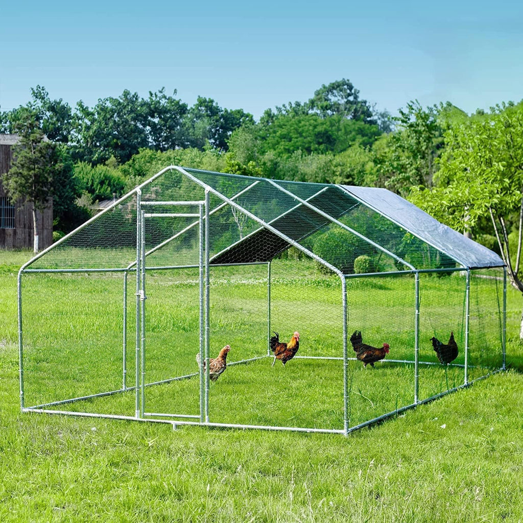 HITTITE Large Metal Chicken Coop With Run 19.19 x 9.84 x 6.56 ft - Walk-In Poultry Cage