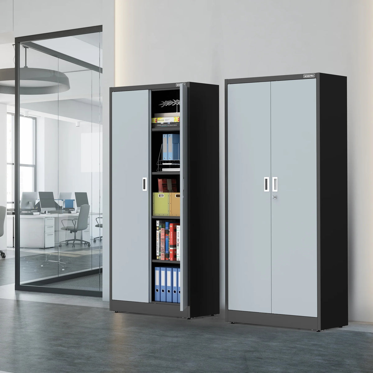 WORKPRO Metal Storage Cabinet With Locking Doors, Adjustable Shelves, Black, 71 Inches Tall - 31-1/2 x 15-3/4 Inch