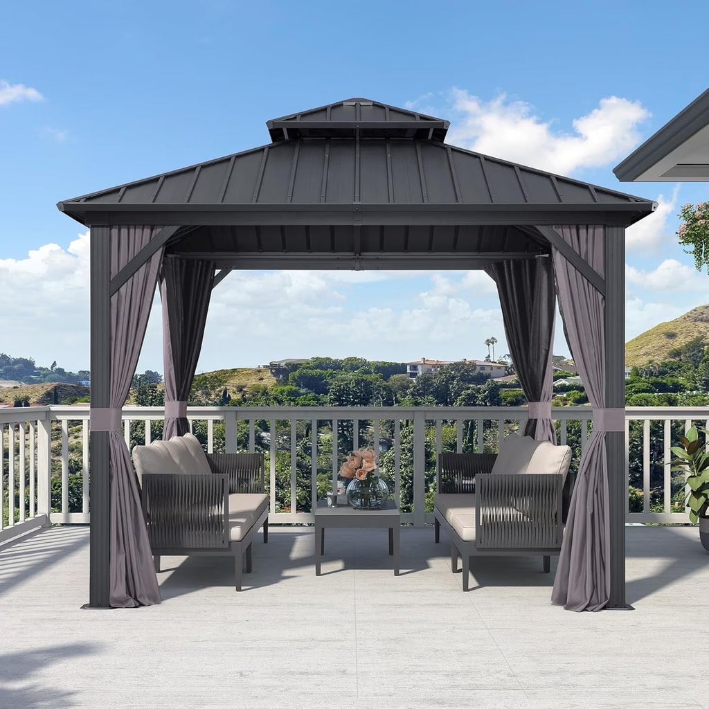PURPLE LEAF Outdoor Hardtop Gazebo, 8' X 8', Galvanized Steel Double Roof, Aluminum Frame, Grey