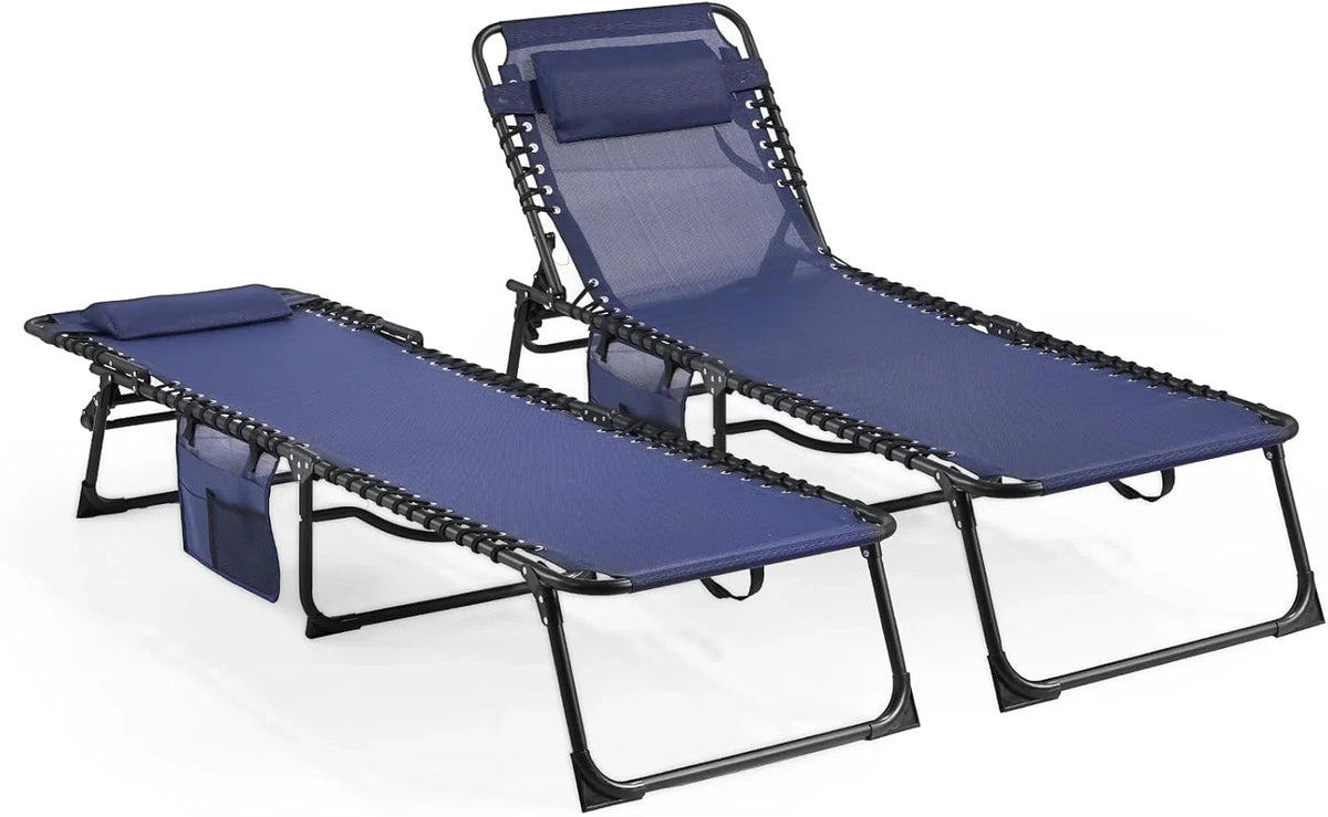 Unovivy Outdoor Chaise Lounge Chairs Set of 2, Grey, 5-Position Reclining Back