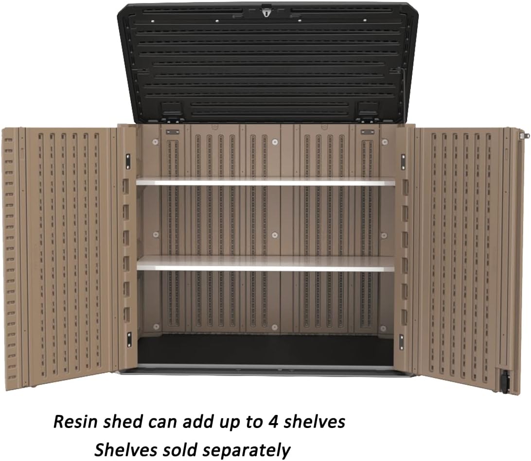 Horizontal Resin Outdoor Storage Shed, 34 Cu.ft, Brown