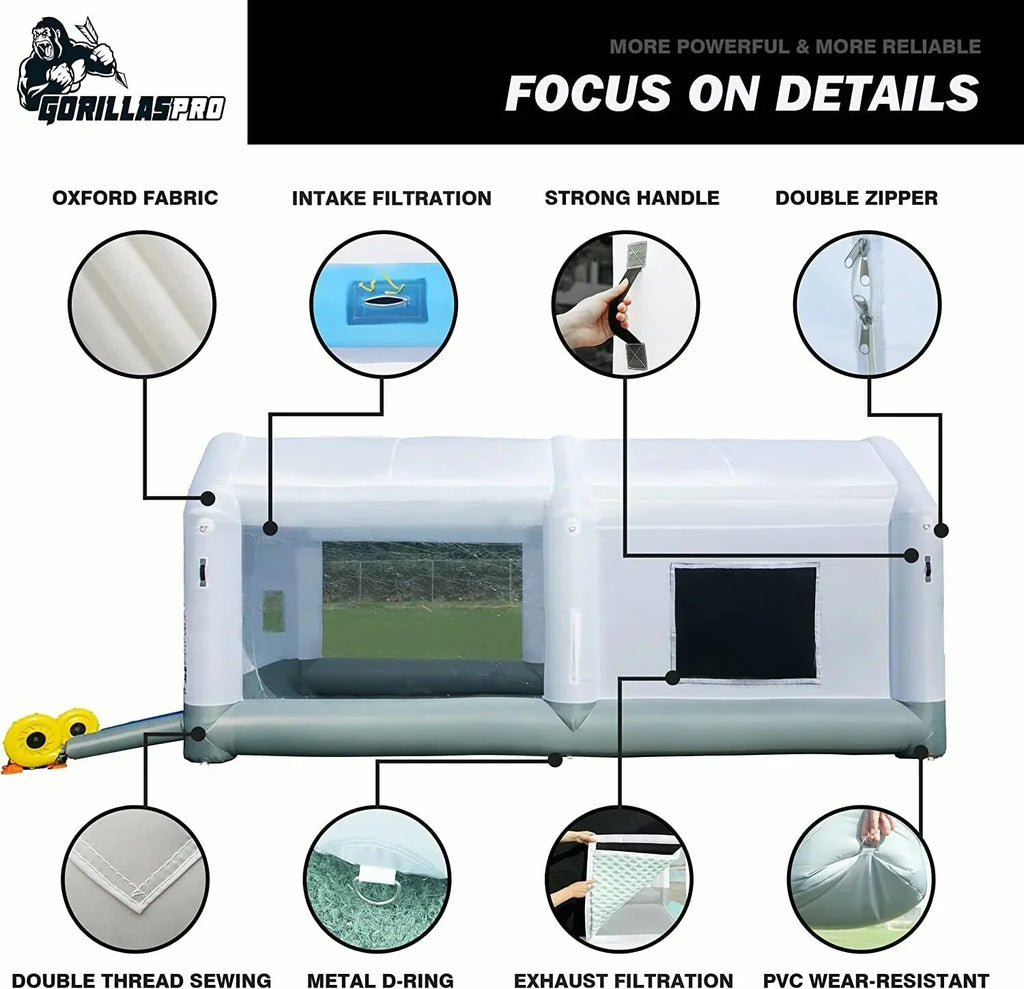 GORILLASPRO Portable Inflatable Paint Booth 13 x 10 x 8 Ft With 750W Blower