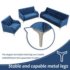78 inch Dutch Plush Upholstered Chesterfield Sofa With Metal Legs, Button Tufted Back, Blue