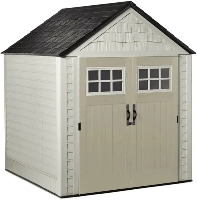Rubbermaid Resin Outdoor Storage Shed With Floor, 7 x 7 Ft, Gray