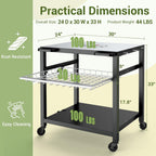 NUUK Pizza Oven Grill Cart 30x24 in With Stainless Steel Top And Sliding Drawer - White-SS-30x24W-Drw