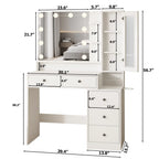 VEANERWOOD Makeup Vanity Desk With Lighted Mirror, Power Strip, 5 Drawers, White - 39.4in x 15.7in x 56.7in