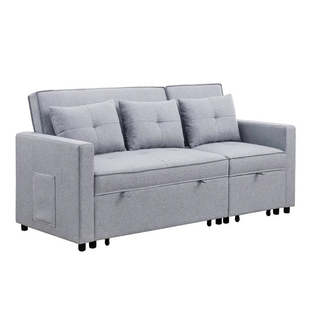 Benjara Convertible Sleeper Sofa, 80 in, Light Gray and Black - BM286632
