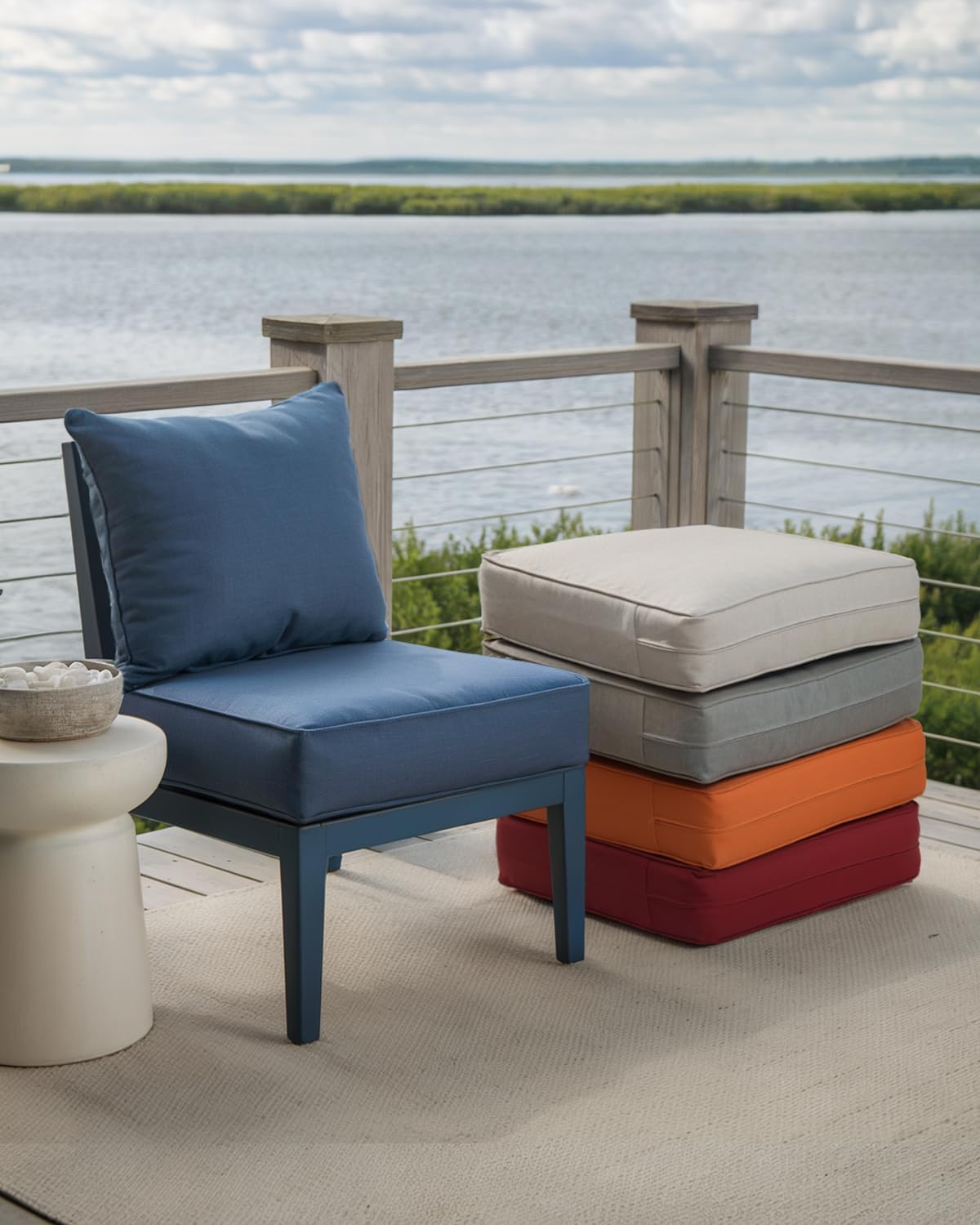 ACTREST Outdoor Seat Cushion Set, 2 Count, Navy Blue, 24 x 24 x 6 in