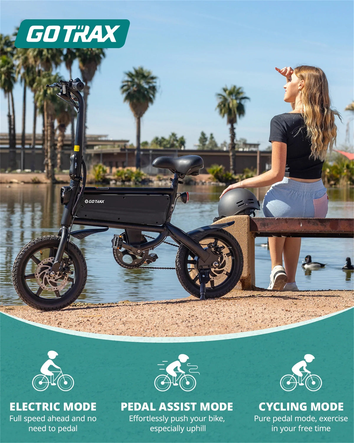 GOTRAX Folding Electric Bike For Adults And Teens, 14 inch, 250W, 15.5 mph, 15 Miles, Black - S2