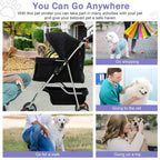 Folding Pet Stroller With 4 Wheels, Cup Holder And Storage Basket, Black