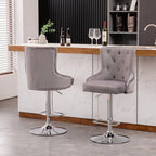 Alexent 2-Piece Swivel Bar Stools, Dark Blue, 43.7-51.6 H, 19.3 W x 18.1 D - Silver Footrest