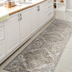 Bohemian Medallion Low-Pile Machine-Washable Area Rug, Cream And Terra