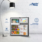 Arctic King Two-Door Mini Fridge With Freezer, 3.2 Cu ft, 18.5 in x 19.4 in x 33.3 in, Stainless Steel - E-Star
