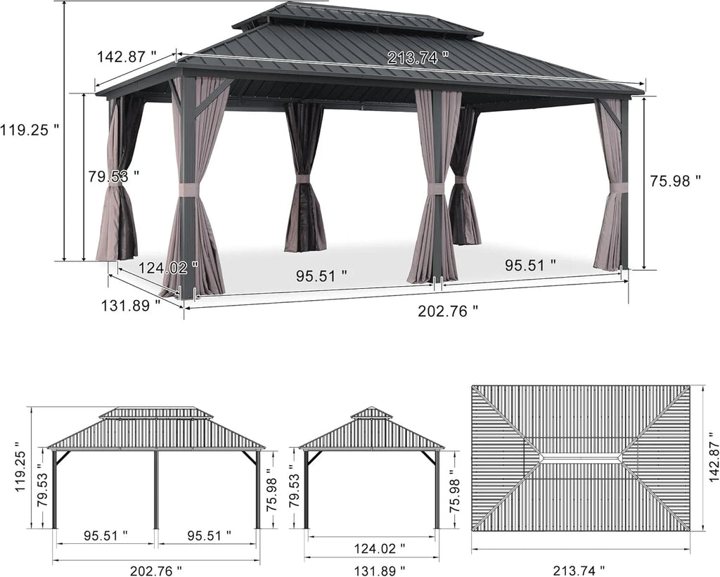 PURPLE LEAF Outdoor Hardtop Gazebo, 8' X 8', Galvanized Steel Double Roof, Aluminum Frame, Grey