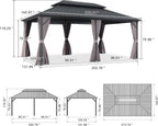 PURPLE LEAF Outdoor Hardtop Gazebo, 8' X 8', Galvanized Steel Double Roof, Aluminum Frame, Grey