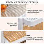 Glass Top Imitation Rattan Solid Wood Side Table, White - W1151134809