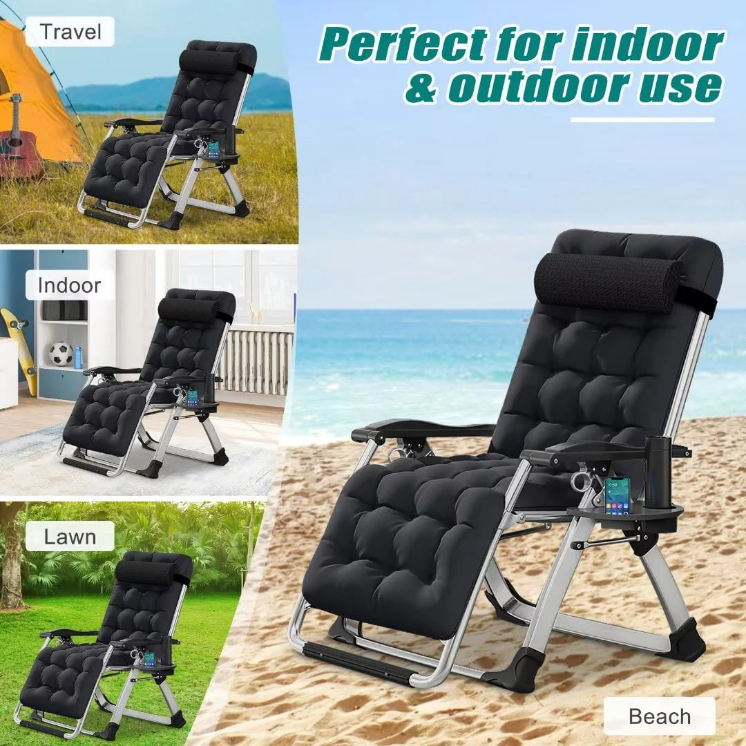 Docred Zero Gravity Folding Recliner Chair With Pad, Headrest And Cup Holder
