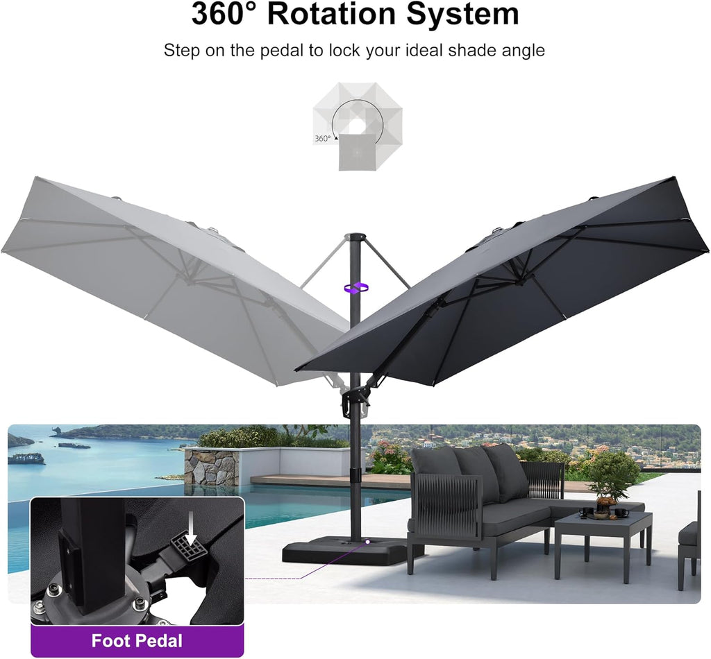 PURPLE LEAF Cantilever Patio Umbrella 9.8' X 9.8' Light Grey