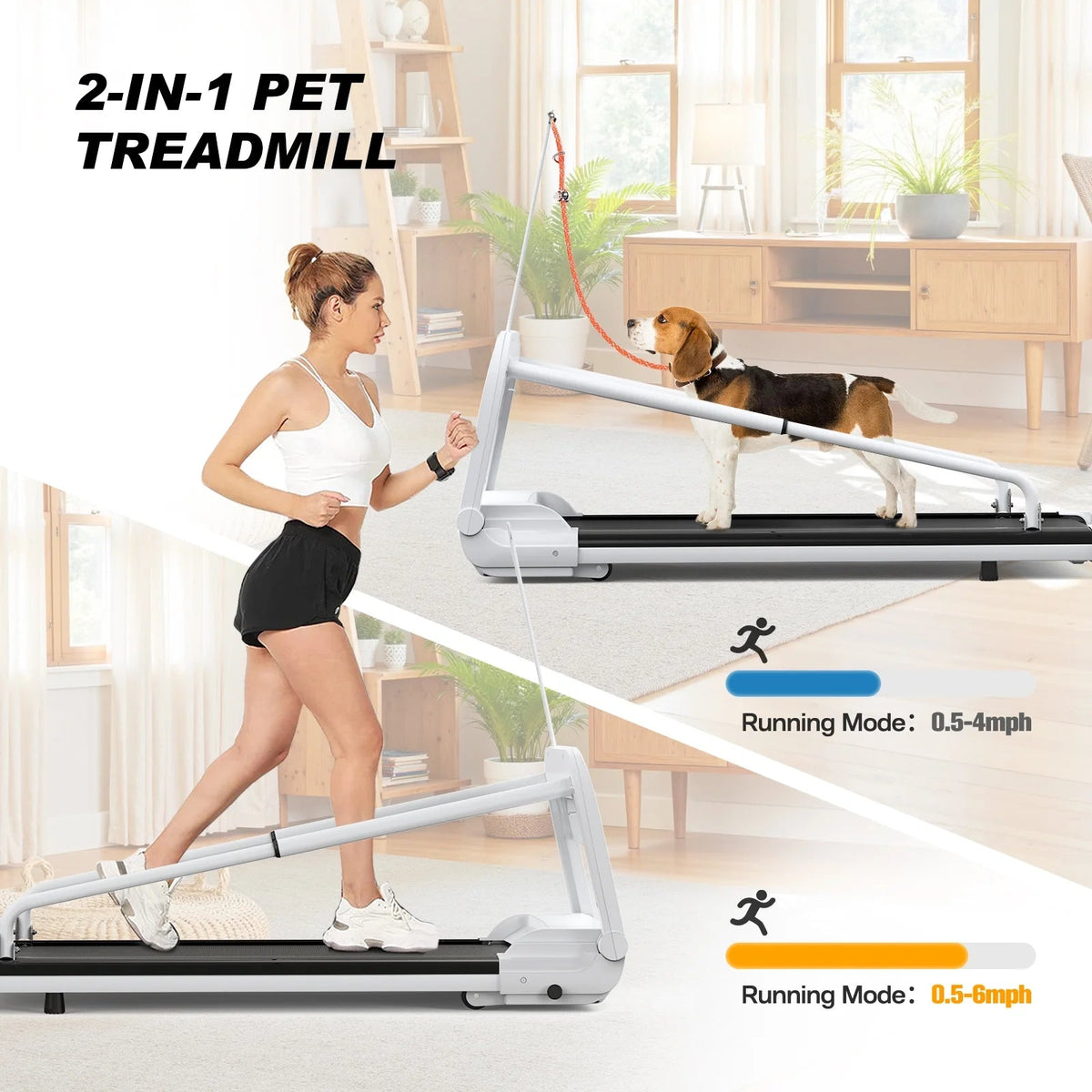 Ambifirner 2 In 1 Dog Treadmill For Small/Medium Dogs, 265 lbs Weight Capacity, Off White