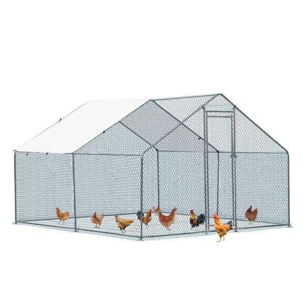 Al Fresco Metal Chicken Coop With Waterproof Cover, Silver, 10 x 10 ft