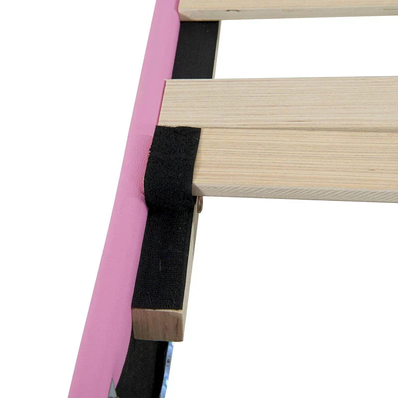 Twin Upholstered Bed Frame With LED Lights, Crown Headboard, Drawer, Pink+White - 76.8L x 44.1W x 51H