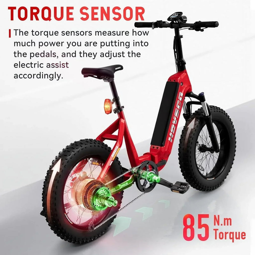 HOVSCO Folding Electric Bike, 750W Step-Thru 20 Inch Fat Tire Ebike, 28 MPH, 48V 15Ah Removable Battery, Red