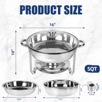 IMACONE 5QT Stainless Steel Round Chafing Dish Buffet Set, 2-Pack With Glass Lid