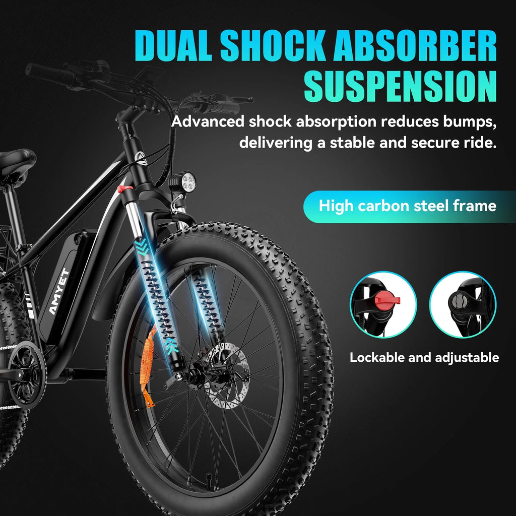 AMYET 26 x 4 Fat Tire Electric Mountain Bike, 48V 15Ah, 7-Speed - EB26