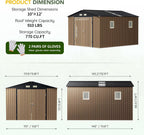 Breezz Outdoor Metal Storage Shed 10 x 12ft Brown - Lockable Doors And Windows