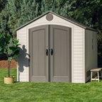 Plastic Storage Shed, 8 ft. W x 12.5 ft. D, Desert Tan And Dark Brown