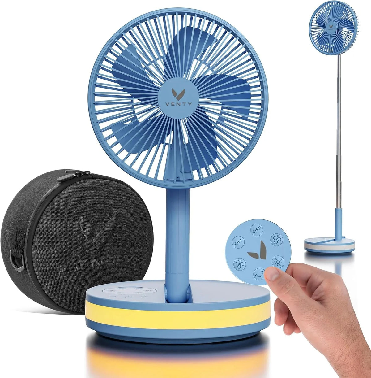 VENTY Portable Wireless Battery Operated Fan With LED Lighting, Carry Case And Remote Control