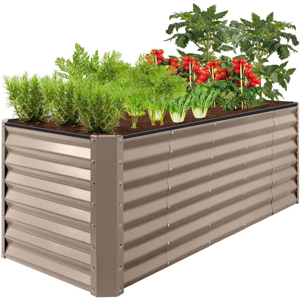Best Choice Products Outdoor Metal Raised Garden Bed Planter Box, 8 x 2 x 2 ft, Taupe