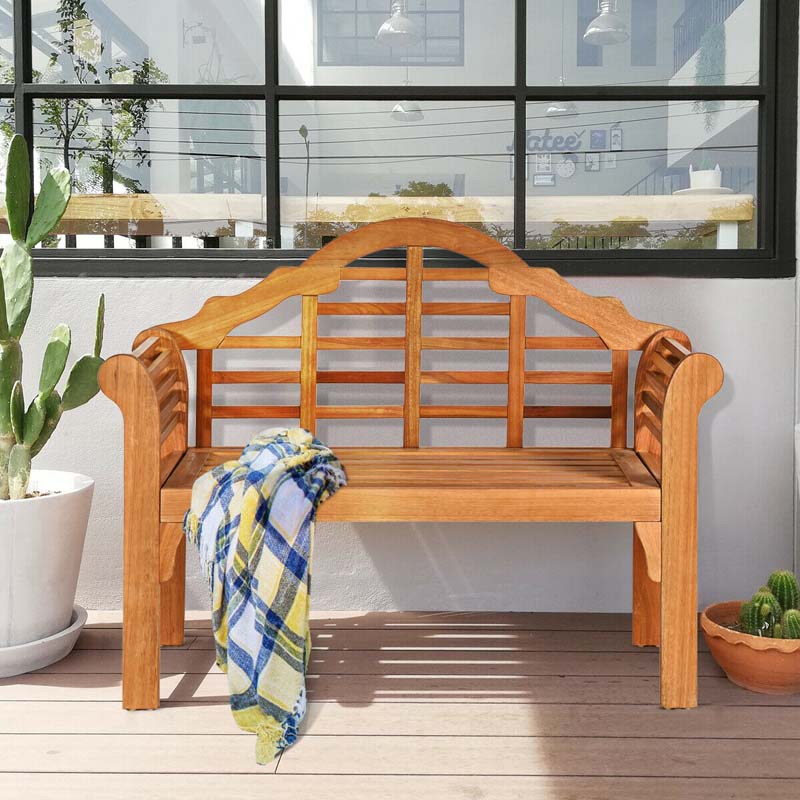 4 FT Folding Outdoor Eucalyptus Wood Bench, Natural, 2-Person - 49 in x 21 in x 38 in