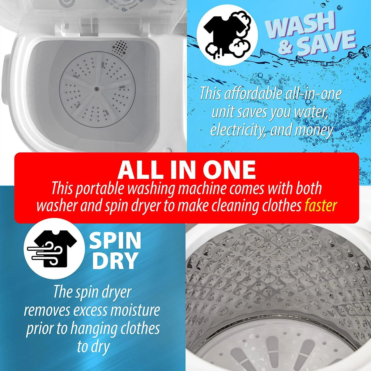 Deco Home Portable Twin Tub Washing Machine With Gravity Drainage System