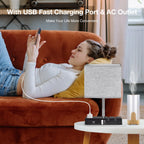 Touch Control Table Lamp With 2 USB Ports, 1 AC Outlet, 2 Phone Stands, Black Wooden Base And Grey Shade