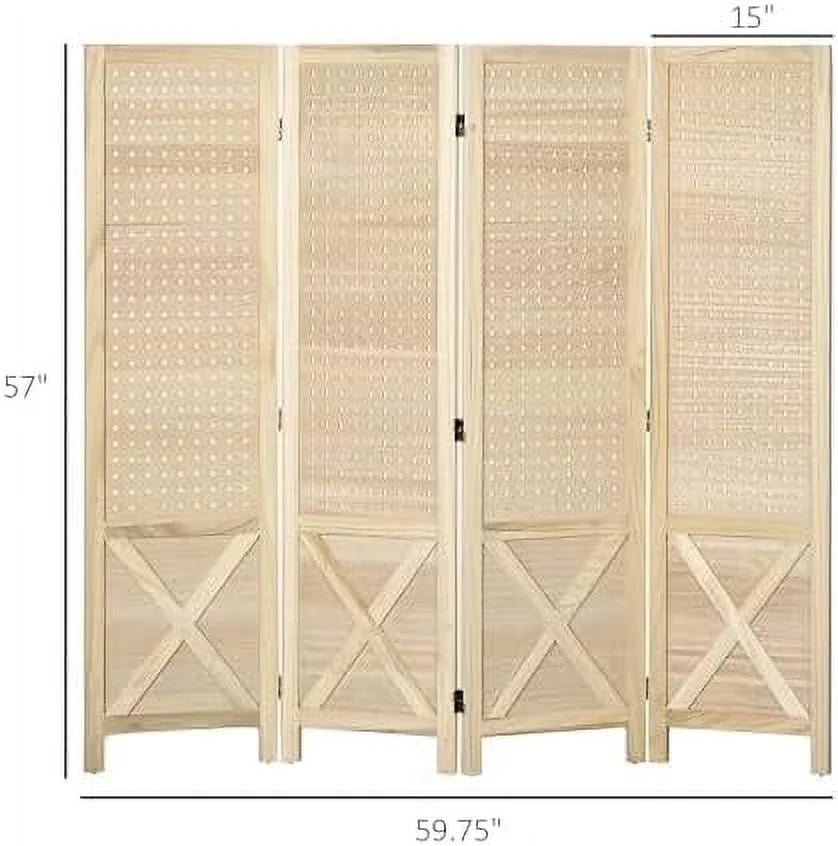 CHFBC 4-Panel Pegboard Room Divider 4.7' Tall Natural