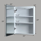 LED Bathroom Wall Cabinet With Single Door Mirror, White, 28*20in
