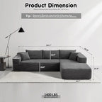 ovios 104in L-Shape Sectional Sofa With Chaise, Grey Plush Corduroy Fabric