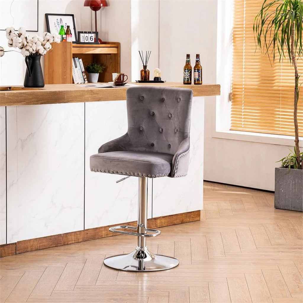 Alexent 2-Piece Swivel Bar Stools, Dark Blue, 43.7-51.6 H, 19.3 W x 18.1 D - Silver Footrest