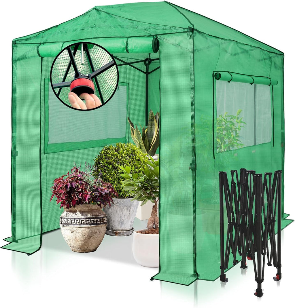 EAGLE PEAK Instant Pop-Up Walk-In Greenhouse, 8x6 ft, Green/Clear PE Cover