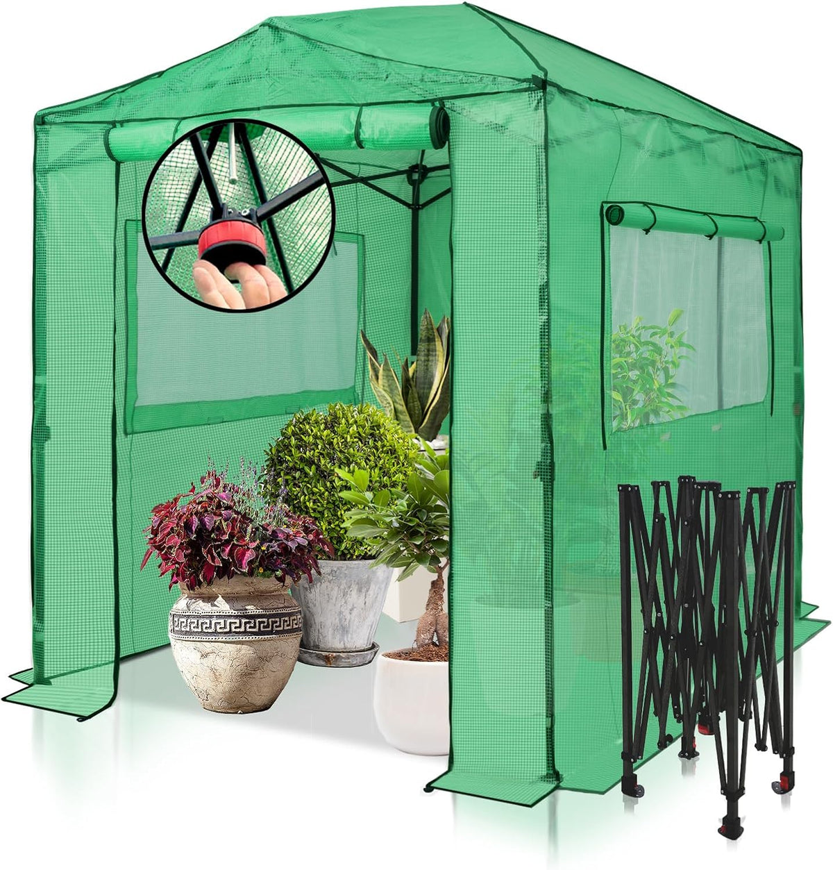 EAGLE PEAK Instant Pop-Up Walk-In Greenhouse, 8x6 ft, Green/Clear PE Cover