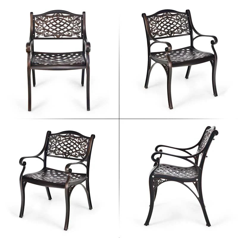 All-Weather Cast Aluminum Outdoor Dining Armchairs With Curved Seats - 2/4 Pcs