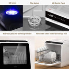 NOVETE Countertop Dishwasher, 5 L Water Tank, 5 Programs, White - TDQR01