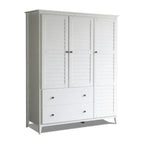 Solid Pine Wood Armoire, 3 Doors, 2 Drawers, 5 Shelves, 73.75 in H x 59.5 in W x 21.5 in D