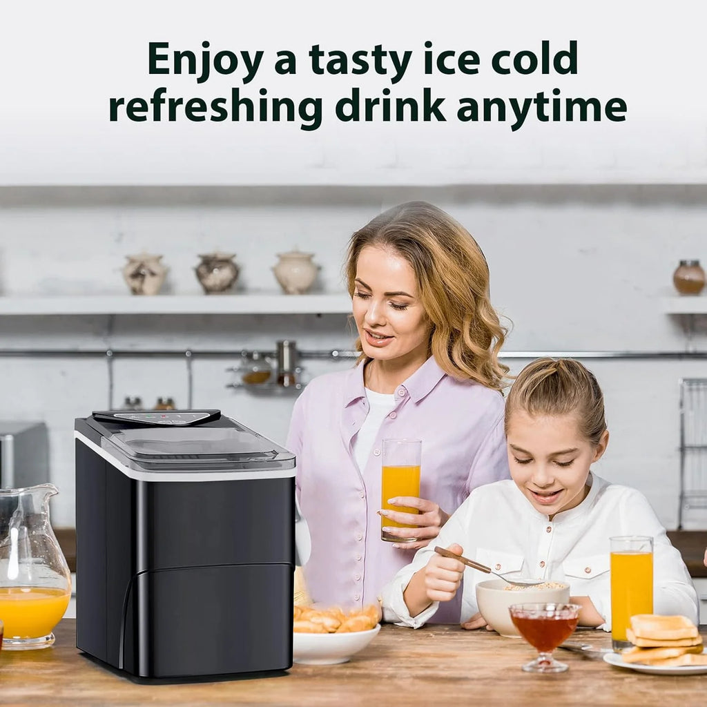 Countertop Portable Ice Maker, Self-Cleaning, 9 Pellet Ice Ready In 6 Mins, 26lbs 24Hrs - Black