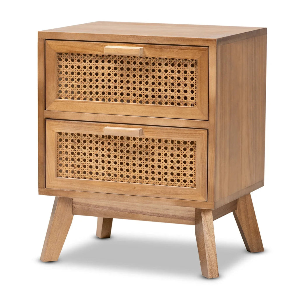 Baxton Studio Walnut Brown Finished Wood 2-Drawer Nightstand With Rattan - Baden